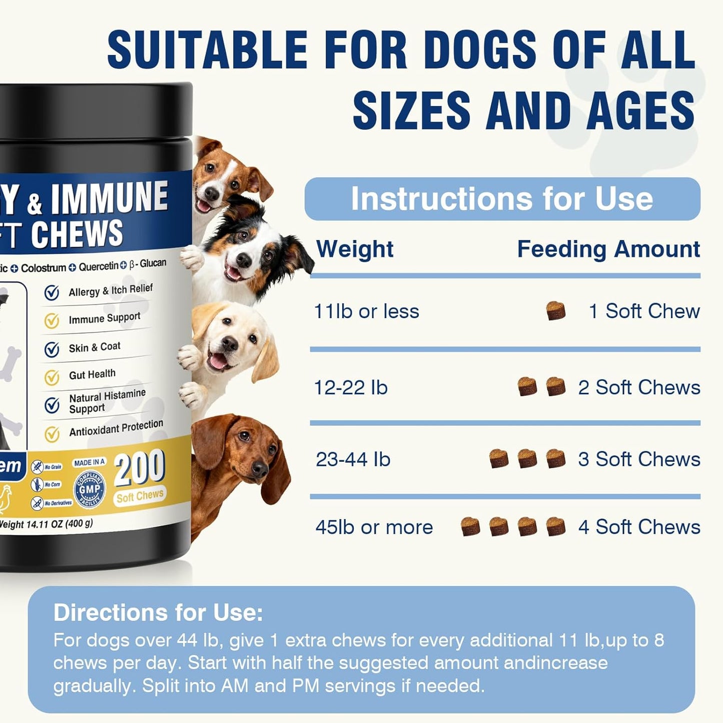 Dog Allergy Chews - Dog Immune Support - Probiotics for Gut Health - Allergies and Itching Skin Support - Itch Relief for Dogs - Seasonal Allergy - Aller Immune Bites for Dogs - 200ct