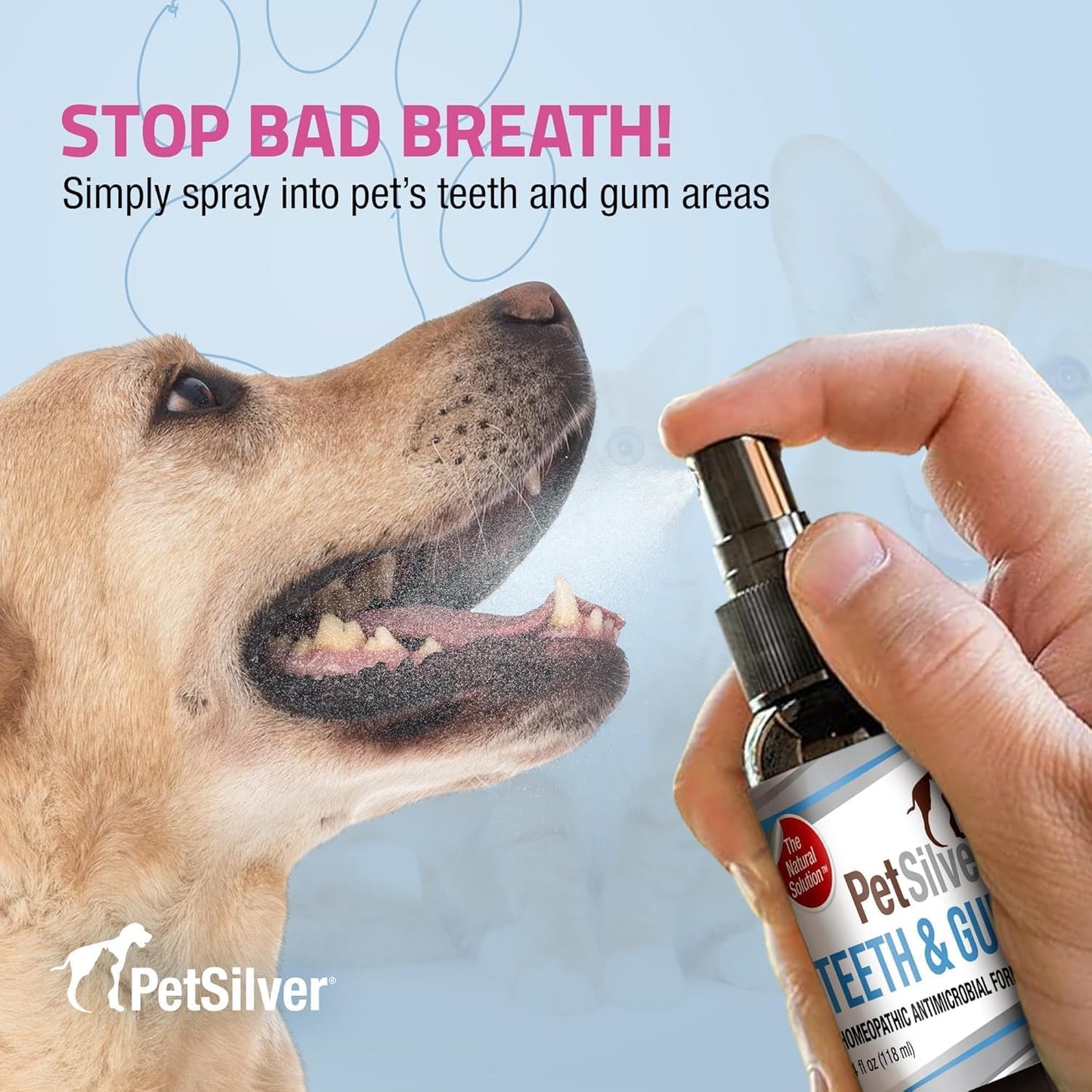 PetSilver Teeth & Gum Spray - Dog Dental & Teeth Cleaning Spray for Plaque & Tartar Build-Up Reduction - Made in USA - 4oz, 2-Pack