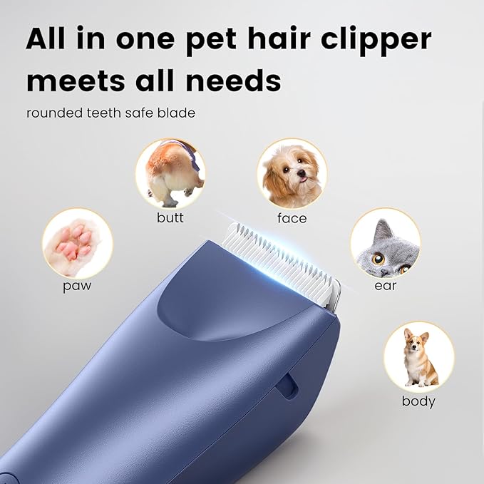 Dog Clippers with LED Light - Quiet Pet Grooming Kit for Paws, Eyes, Ears, Face, Rump