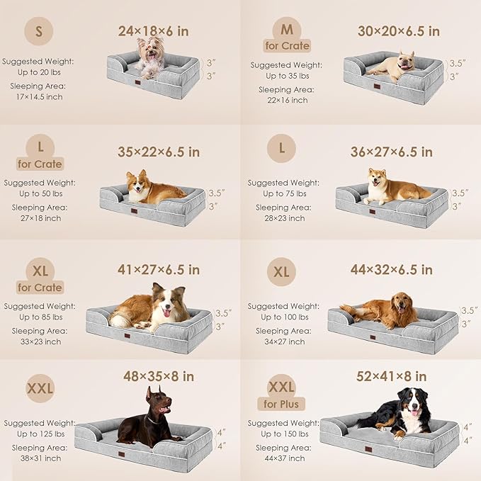 EHEYCIGA Orthopedic Dog Beds for Extra Large Dogs 44x32Inch, Waterproof Memory Foam XL Pet Bed with Sides, Grey