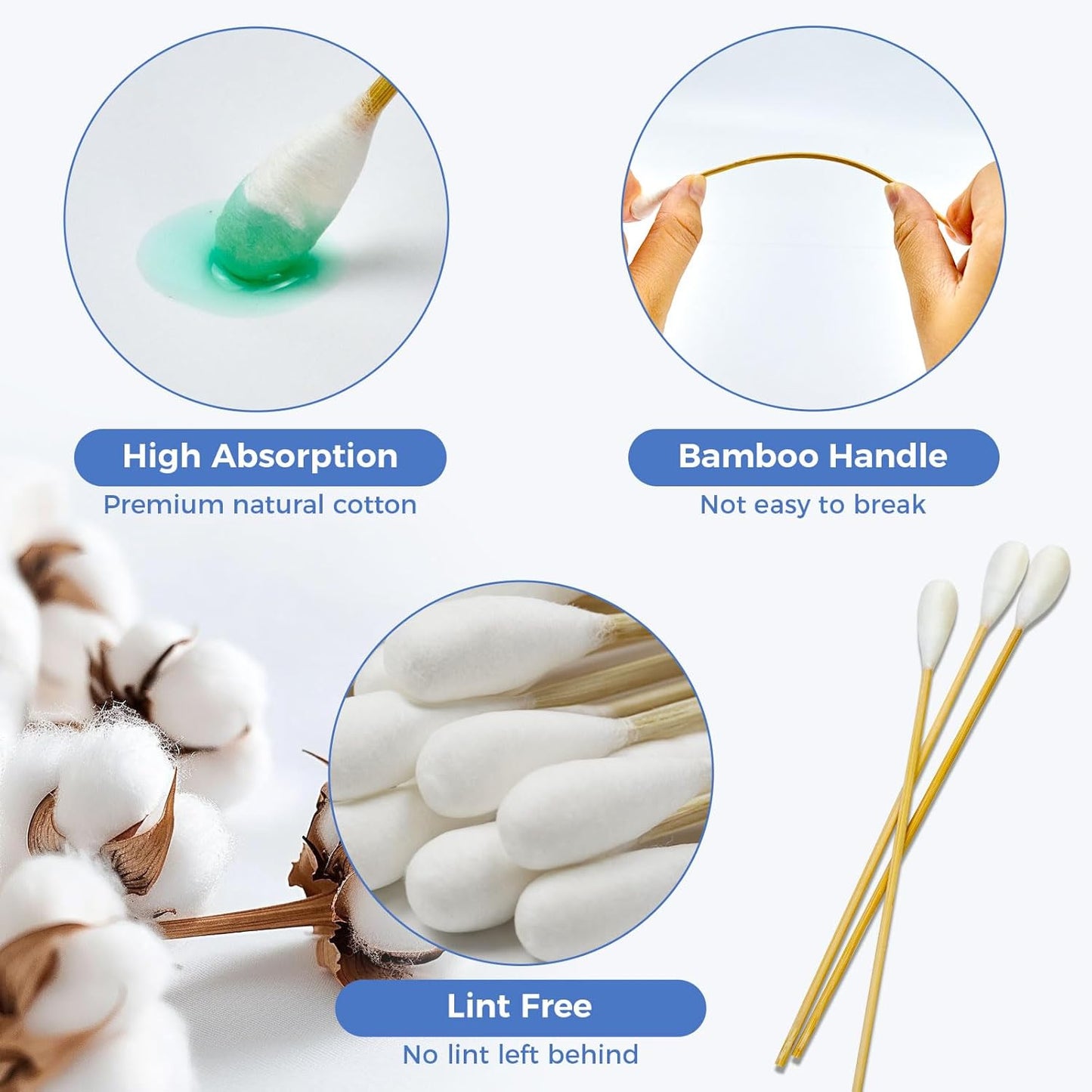 GOLD HONEY 6 Inch Large Cotton Swabs, 500PCS Dog Ear Swabs with Bamboo Handle for Dogs, Pet-Specific, Gentle Design, Lint-Free, Pet Cotton Stick Ear Cleaning