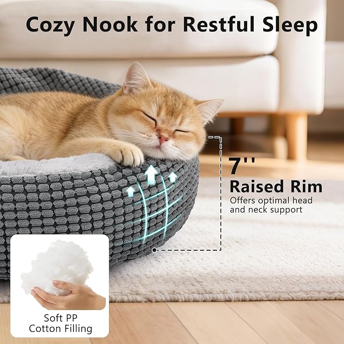 SIWA MARY Small Dog Bed with Attached Blanket, Cozy Donut Cuddler Anti-Anxiety Hooded Pet Beds Calming Cave Bed, 23inch