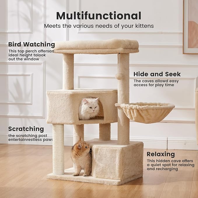 Gardner Pet 41" Tall Cat Tree for Medium Large Cats, Heavy Duty Cat Trees Tower with 2.8in Posts & Washable Top Perches