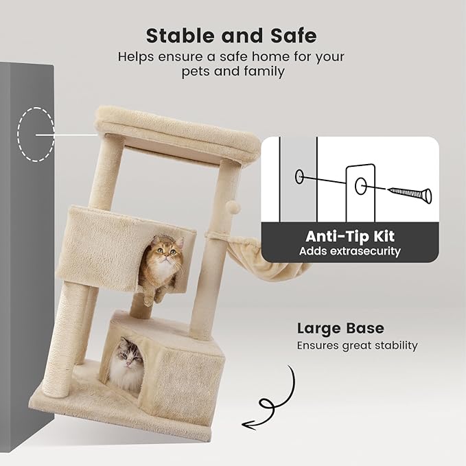 Gardner Pet 41" Tall Cat Tree for Medium Large Cats, Heavy Duty Cat Trees Tower with 2.8in Posts & Washable Top Perches