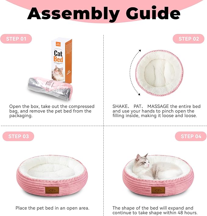 20in Washable Cat Beds for Indoor Cats - Round Donut Pet Bed for Cats, Small Dogs