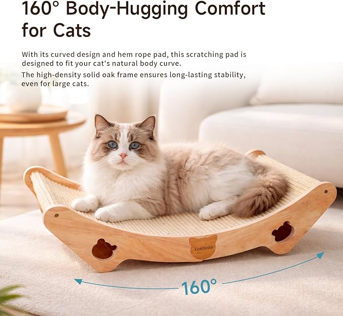 Upgraded Sisal Cat Scratcher Bed, Solid Oak Frame 1.3 cm Thick, 100% Sisal Pad