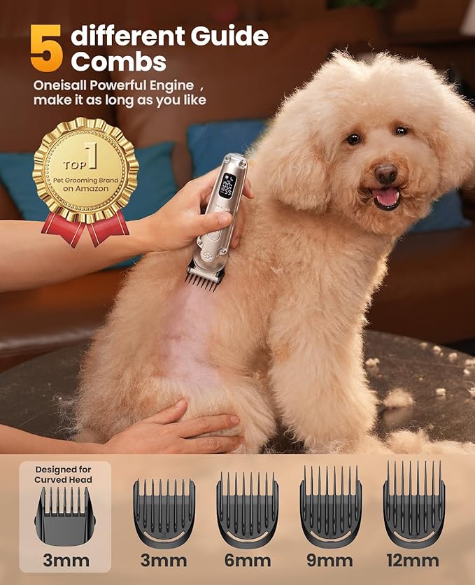 oneisall Small Dog Clippers and Paw Trimmer with Low Noise, 4 - in - 1 Cordless Dog Grooming Kit with 3 - Level Speed Clippers (7000 RPM)