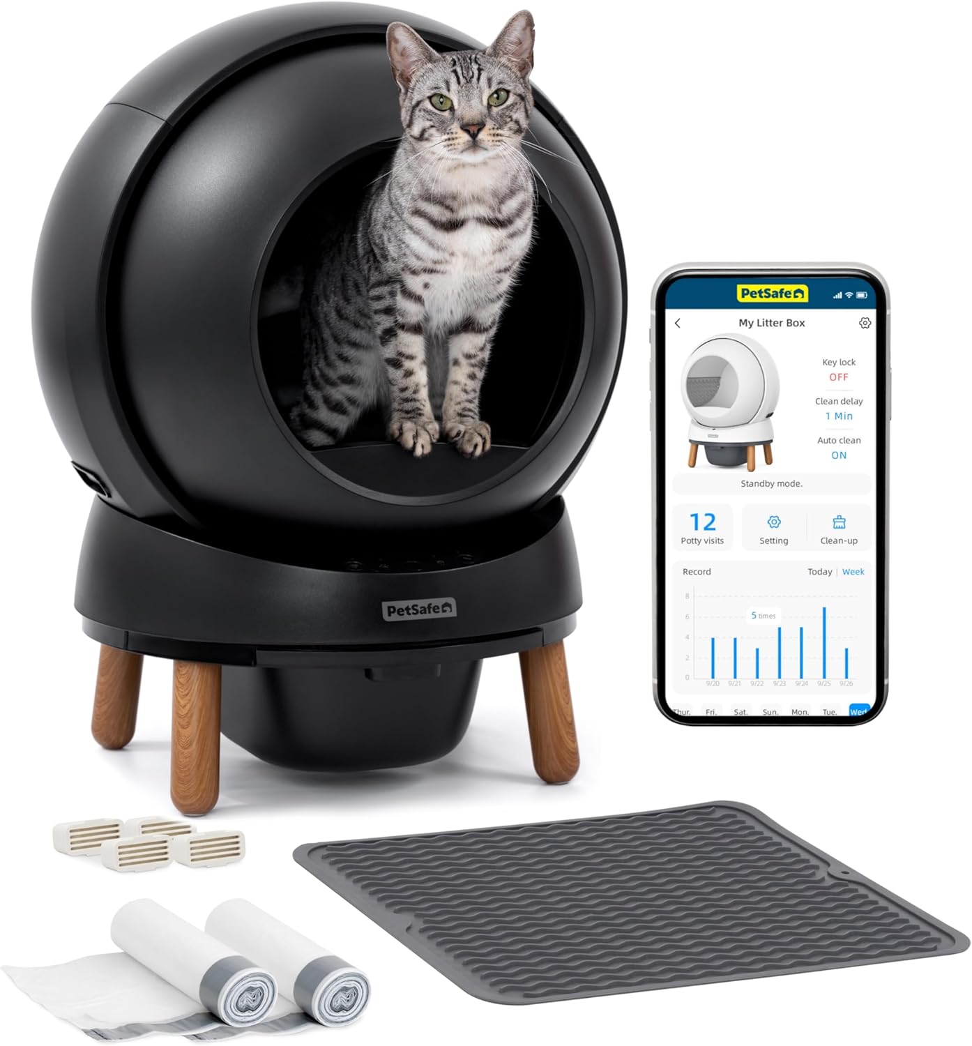 PetSafe ScoopFree SmartSpin Self-Cleaning Litter Box Bundle - Smart Cat Litter Box - Automatic Waste Collection