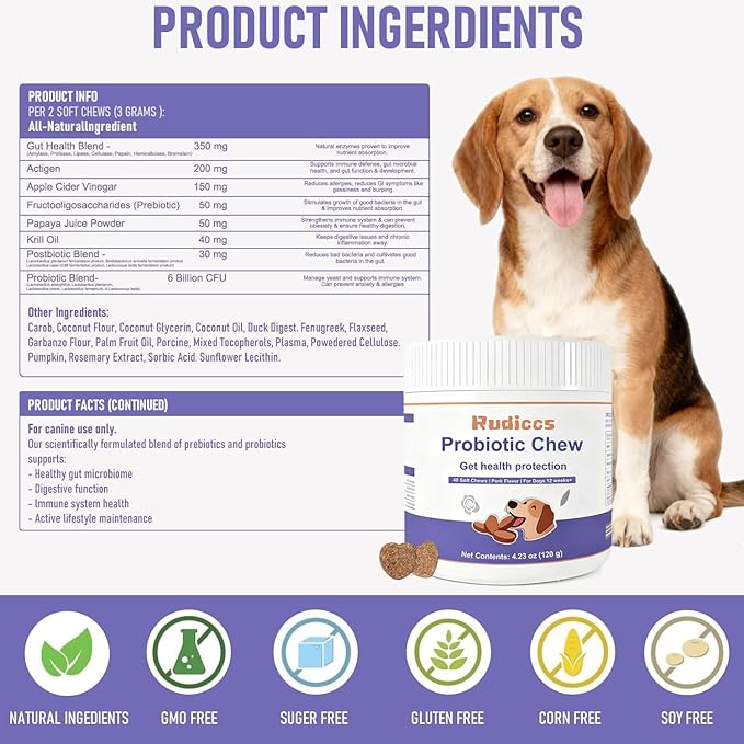 Dog Probiotics Probiotics for Dogs - Digestive Enzymes for Gut Flora, Digestive Health, Diarrhea & Bowel Support