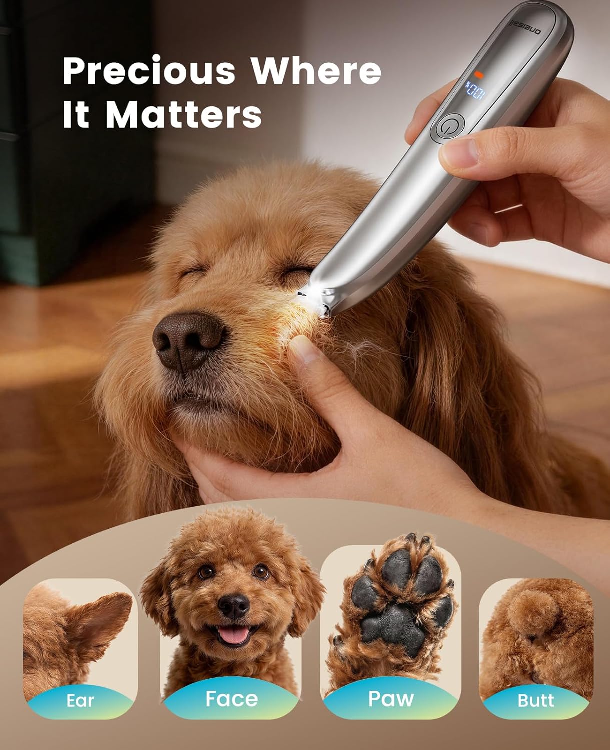 oneisall Dog Paw Trimmer, 2-Speed Up to 6500 RPM, 35dB Low-Noise Safe Pet Paw Trimmers with Curved Blade and LED Light, Cordless Pet Grooming Paw Clipper for Dogs, Cats, Paws, Ears, Face, Rump