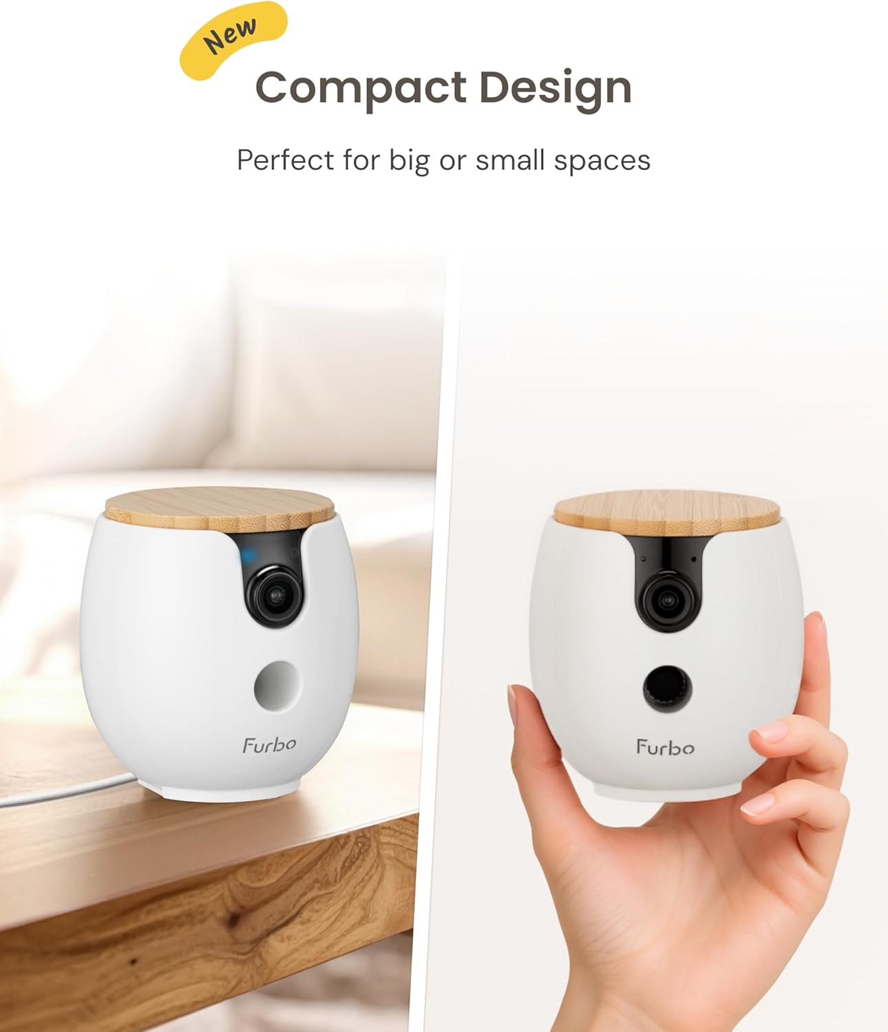 Furbo Mini 360° [New] 2K QHD Pet Camera: Dog & Cat Rotating Treat Dispenser w/Phone App, Smart Indoor Cam with 2-Way Speaker & Night Vision. No Subscription