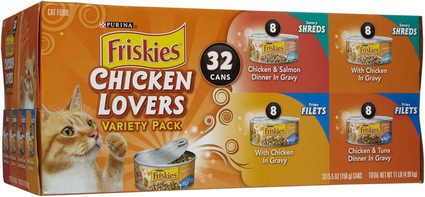 Friskies Wet Cat Food, Chicken Lovers Variety Pack, (32) 5.5 Oz Cans