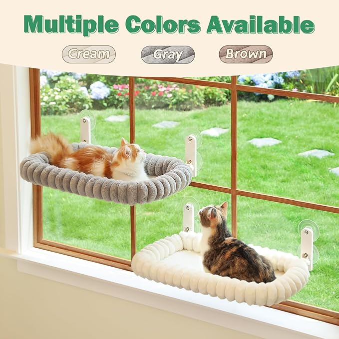 Zakkart SnugCloud Foldable Cat Window Perch - Cordless, (Cream White, Medium)
