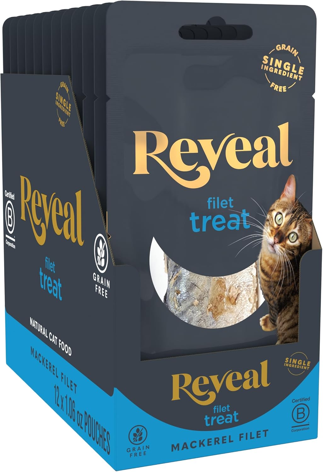 Reveal Natural Whole Protein Fillet Cat Treats, Single Ingredient, Grain Free,Whole Mackerel Loin (12 x 1.06 oz Loin)