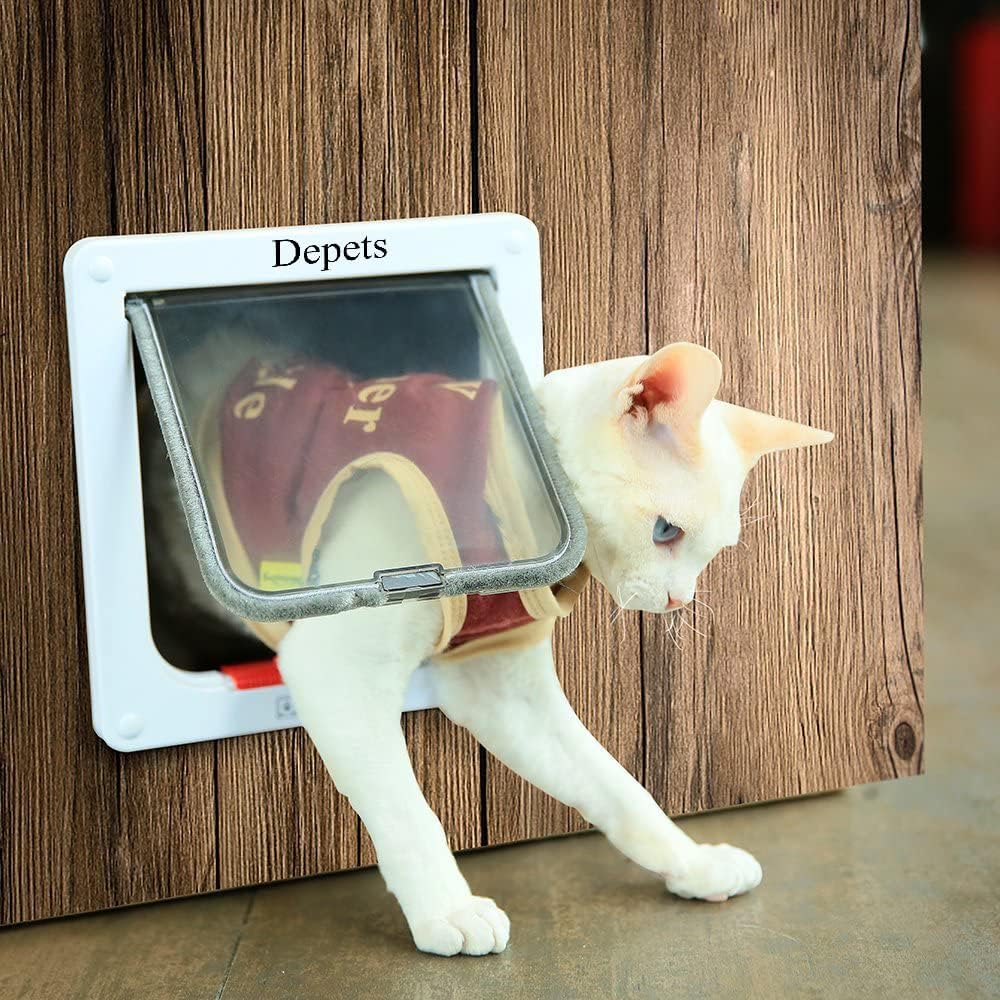 Depets Large Cat Door (Outer Size 9.9" x 9.2"), 4 Way Locking Cat Flap Door for Interior Exterior Doors