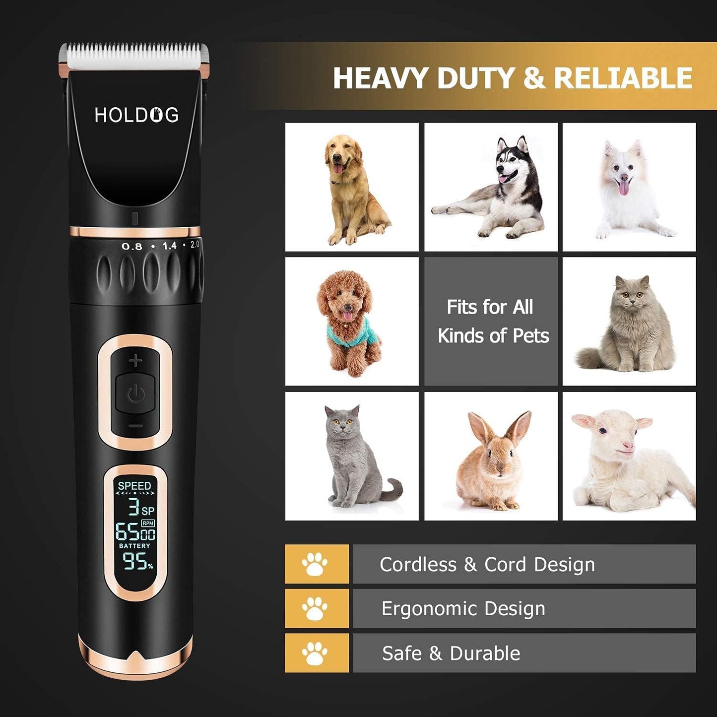 Dog Clippers 3-Speed Low Noise Cordless