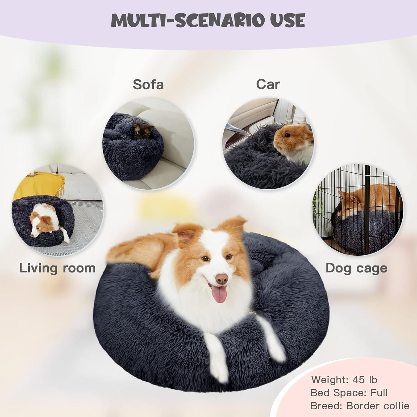Himax Dog Beds for Small Dogs, Donut Dogs Beds with Blanket Attached,(20"/26"/35") Grey