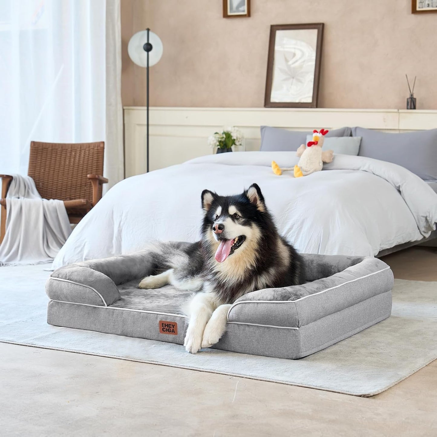 EHEYCIGA Orthopedic Dog Beds for Extra Large Dogs 44x32Inch, Waterproof Memory Foam XL Pet Bed with Sides, Grey
