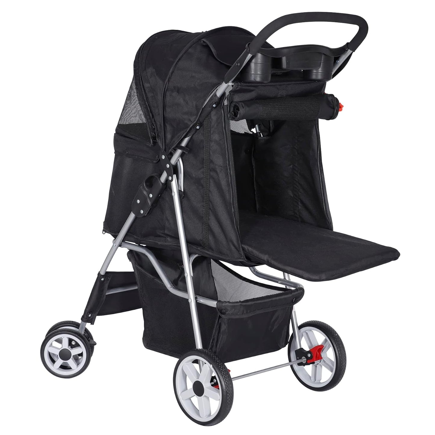 Pet Stroller for Dogs, Black 4 Wheels Cat Strolling Cart Foldable Travel Carrier