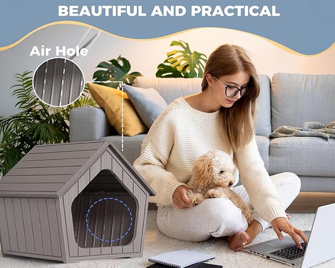 VIXZEN Dog House Outdoor Indoor for Small Dog (Grey)