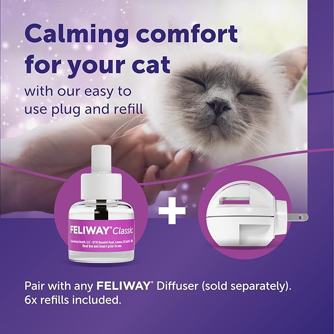 FELIWAY® Classic 6 x 30 Day Cat Calming Refills for Pheromone Diffuser, 6 x 48ml Value Pack