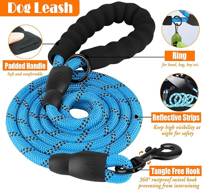 No Pull Dog Harness, Collar & Leash Set with Retractable Dog Seat Belt, Fits Small to Large Dogs(Blue-M)