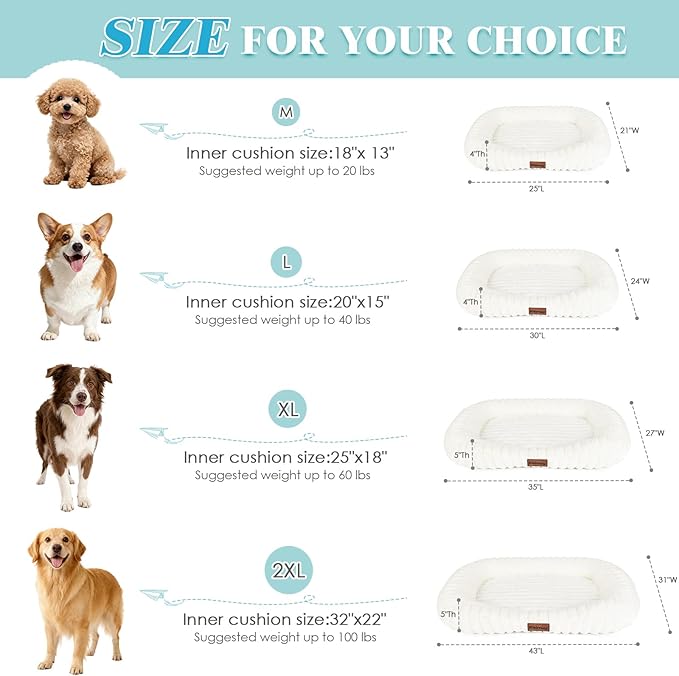 Cute Washable Dog Bed for Small Medium Dogs, 30in, Cream