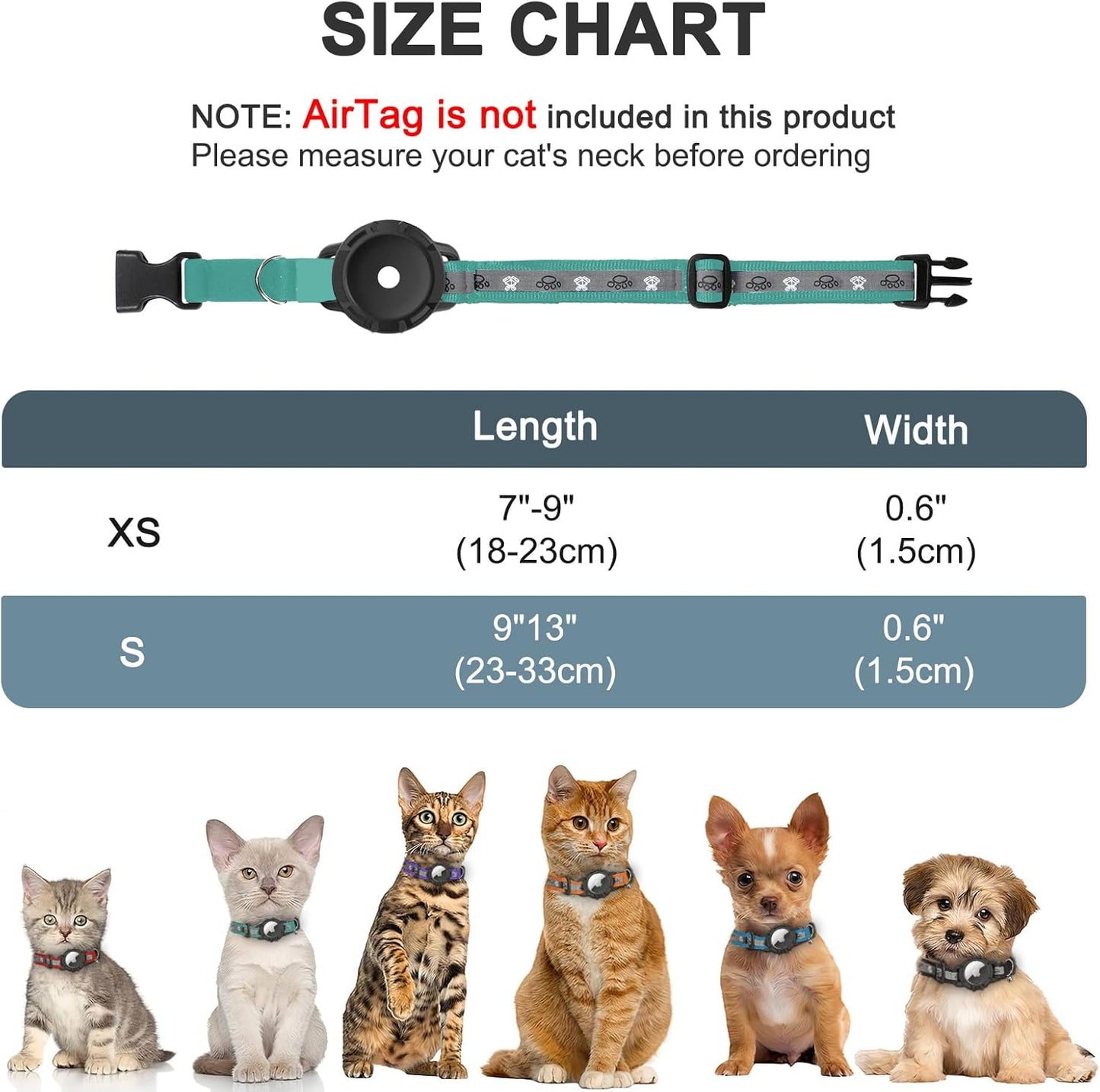 Reflective AirTag Cat Collar, Integrated Cat Tracker Collar with Air Tag Holder and Bell