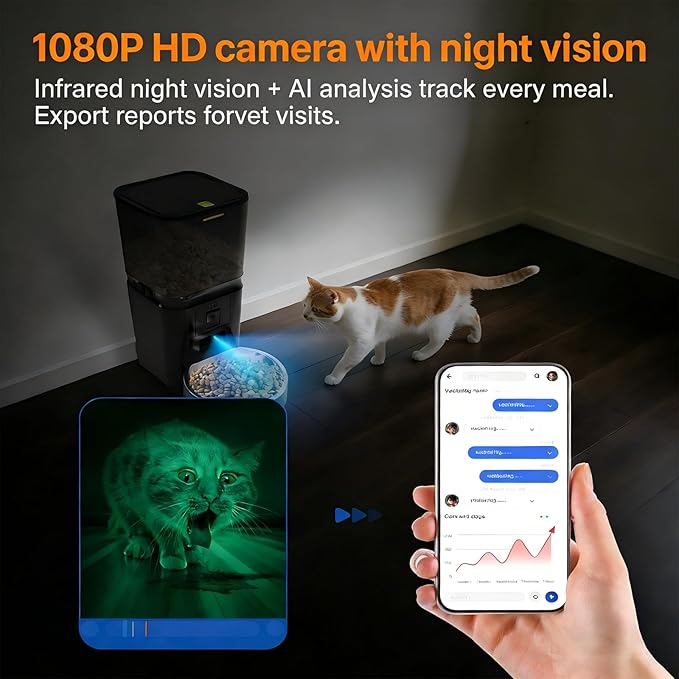 Automatic Cat & Dog Feeder with Camera, 6L Smart WiFi Pet Food Dispenser for Small Pets