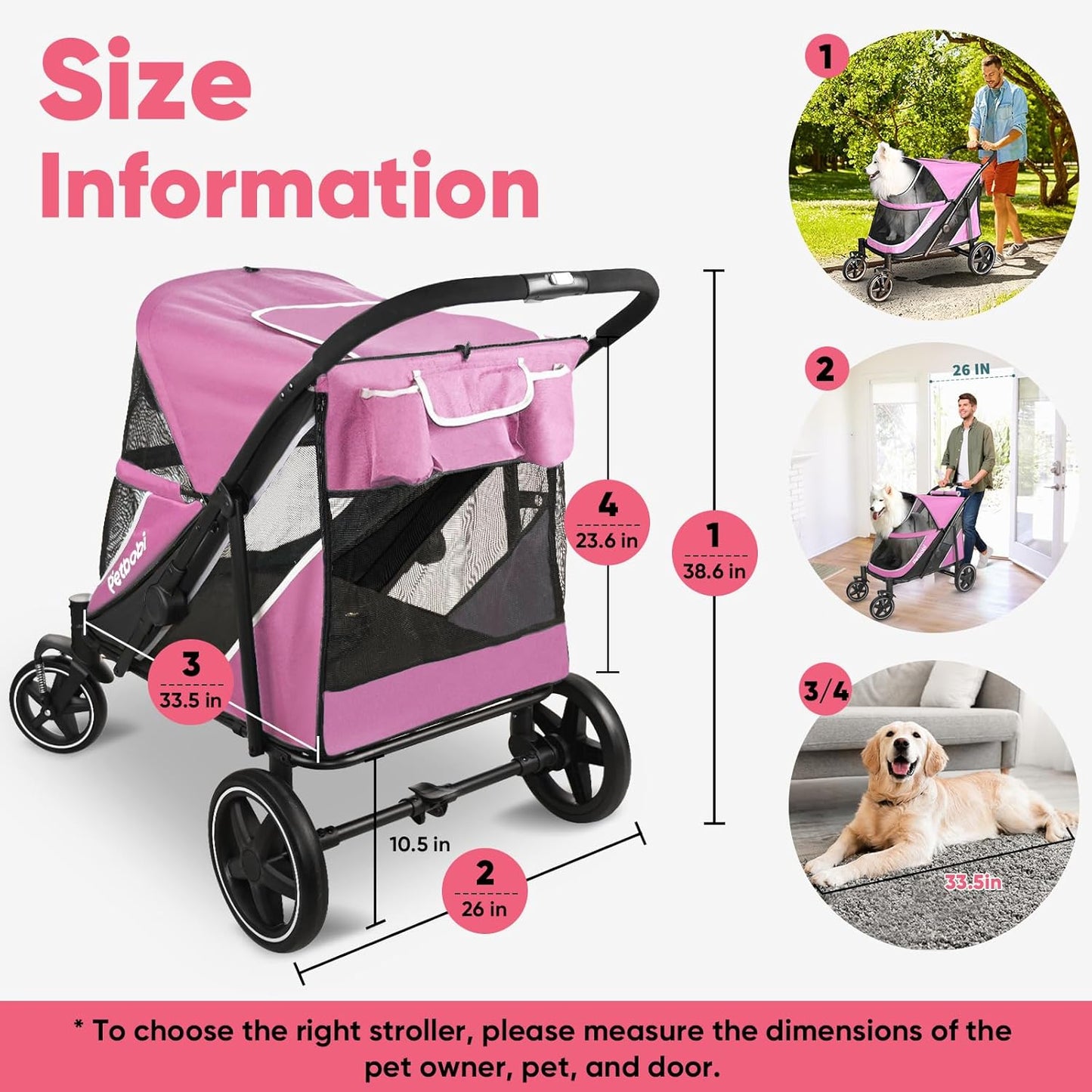 Petbobi Dog Stroller for Large & Medium Dogs - for Large Senior Pets up to 80 lbs, Pink