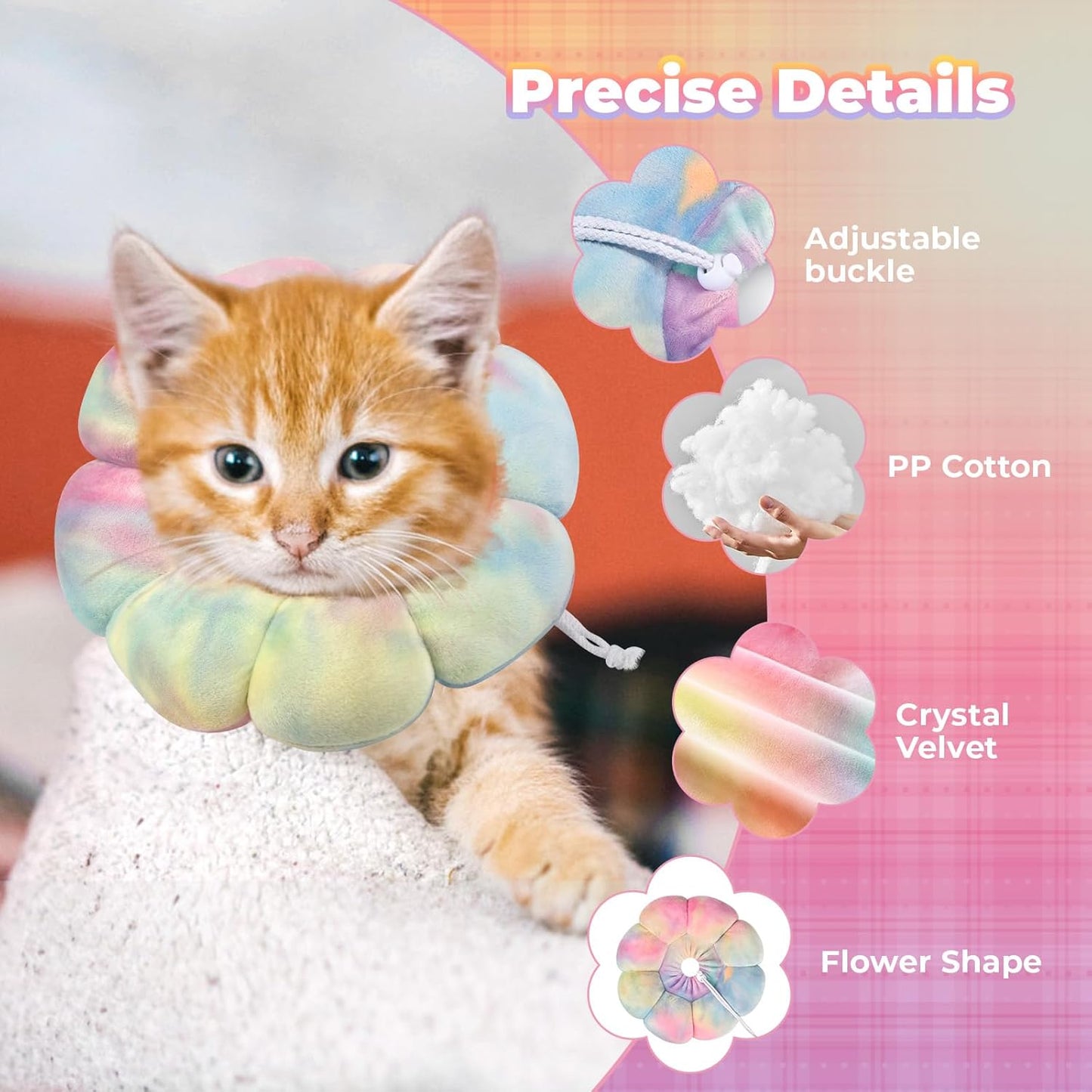 Flower Cat Cone, Uadonile Adjustable Cat Cone Collar, Soft Dog Elizabethan Collar Recovery E Collar After Surgery, Recovery E-Collar for Kittens/Puppies and Cats Recovery(Tie-dye Pink Blue, S)