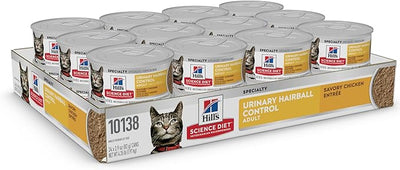 Hill's Science Diet Urinary Hairball Control,Adult 1-6,Urinary Track Health & Hairball Control Support,Wet Cat Food,Chicken Minced,2.9 oz Can,(Pack of 48)