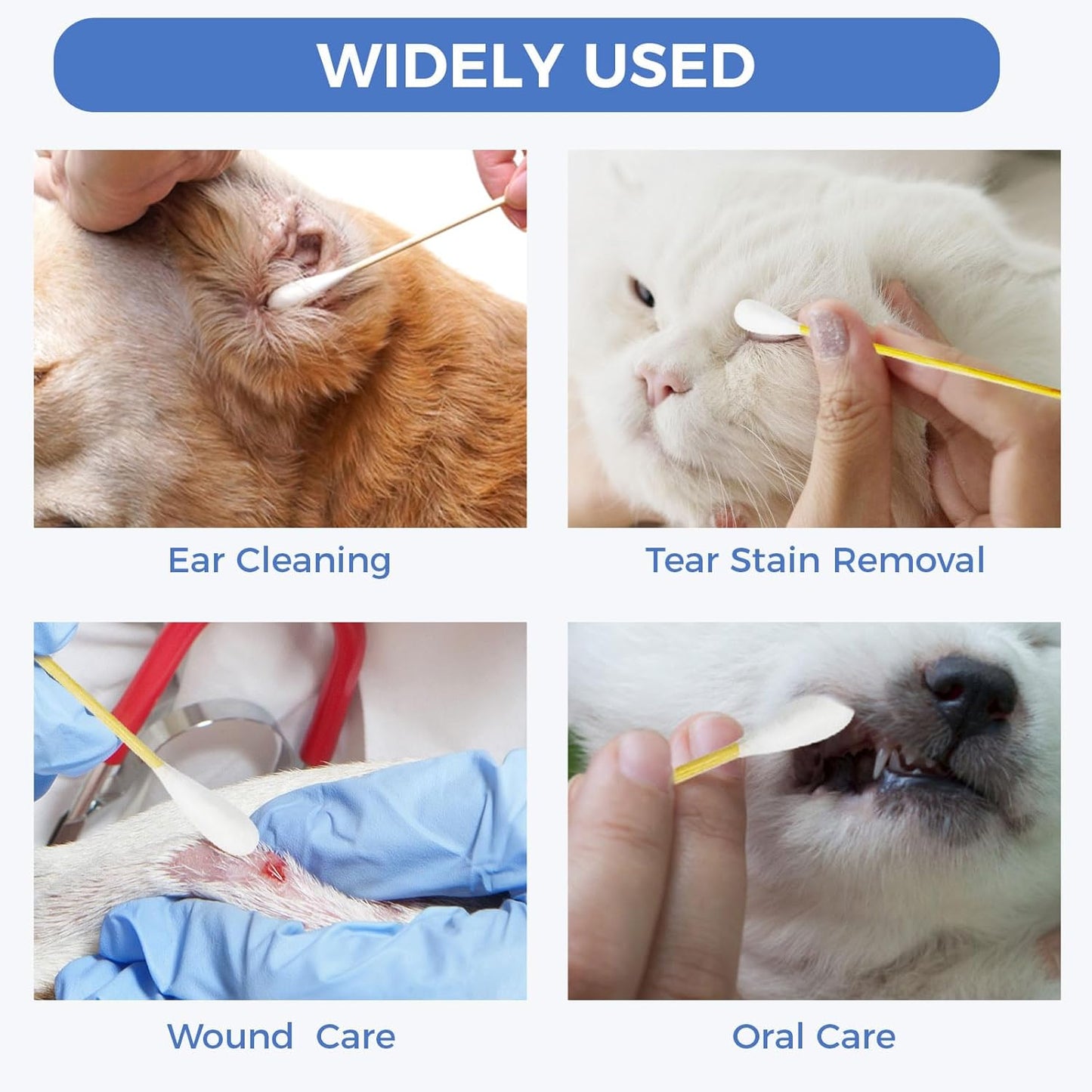 GOLD HONEY 6 Inch Large Cotton Swabs, 500PCS Dog Ear Swabs with Bamboo Handle for Dogs, Pet-Specific, Gentle Design, Lint-Free, Pet Cotton Stick Ear Cleaning