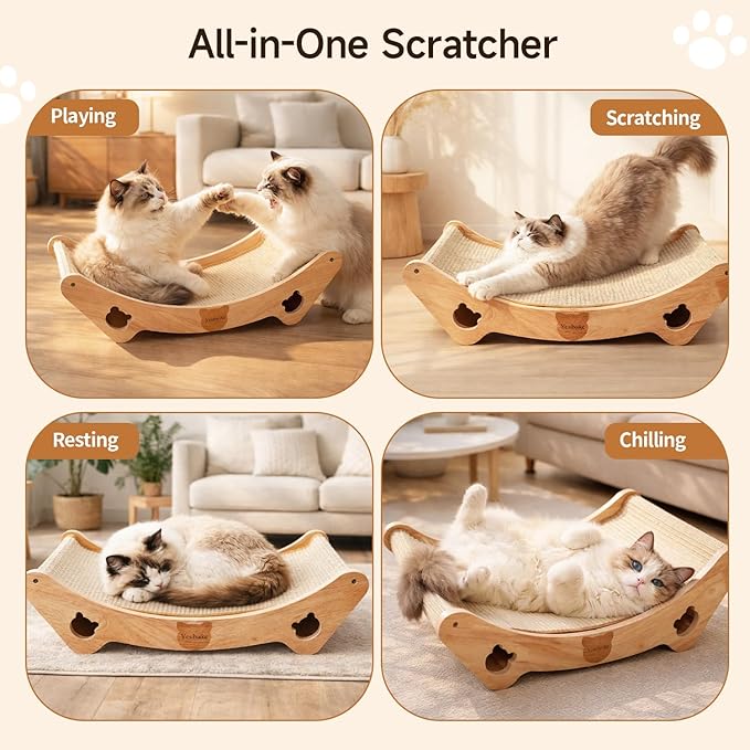Upgraded Sisal Cat Scratcher Bed, Solid Oak Frame 1.3 cm Thick, 100% Sisal Pad