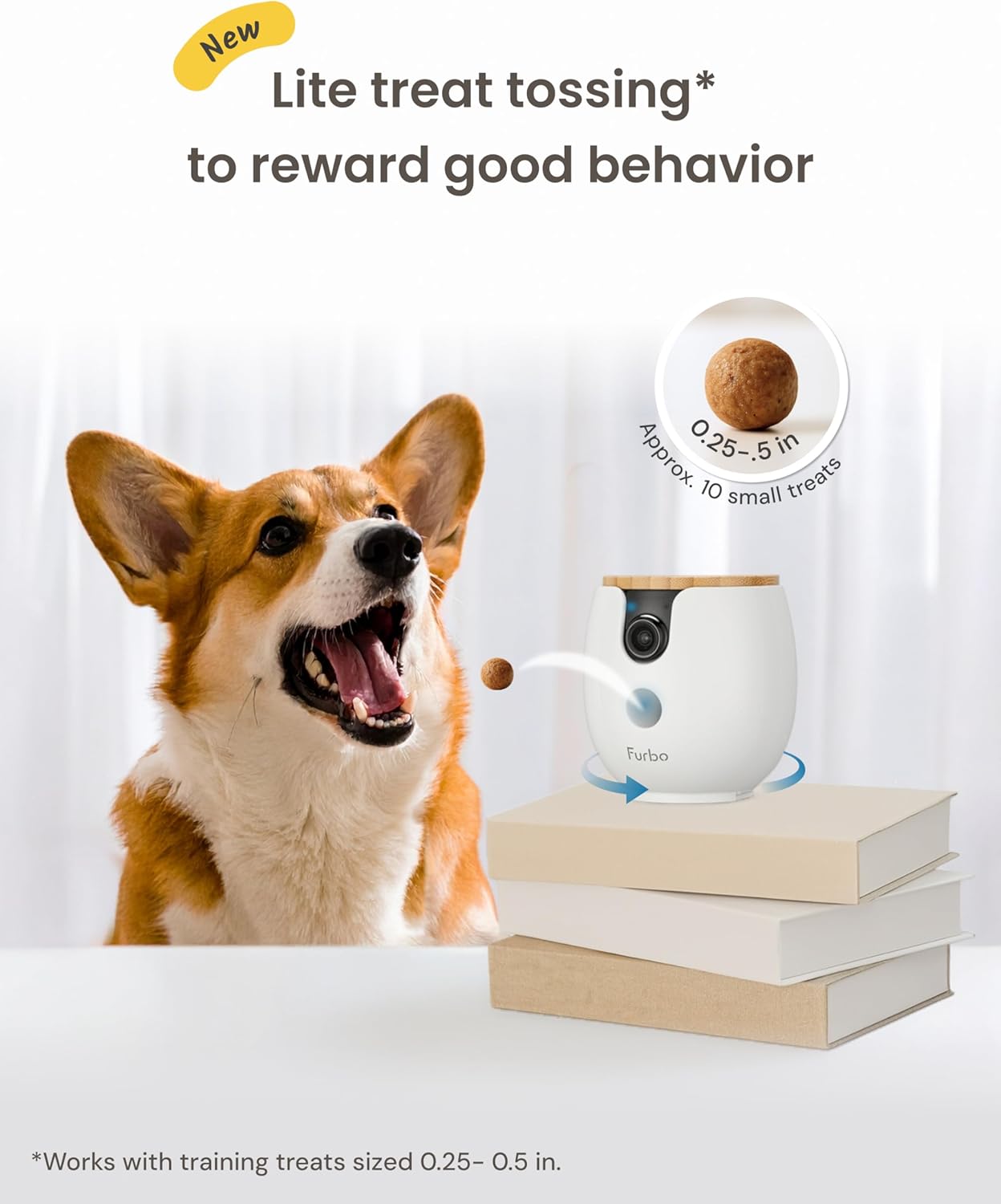 Furbo Mini 360° [New] 2K QHD Pet Camera: Dog & Cat Rotating Treat Dispenser w/Phone App, Smart Indoor Cam with 2-Way Speaker & Night Vision. No Subscription