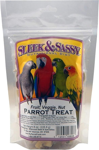 SLEEK & SASSY Fruit, Veggie, Nut Parrot Treat Perfect for Large Conures (8 oz.)