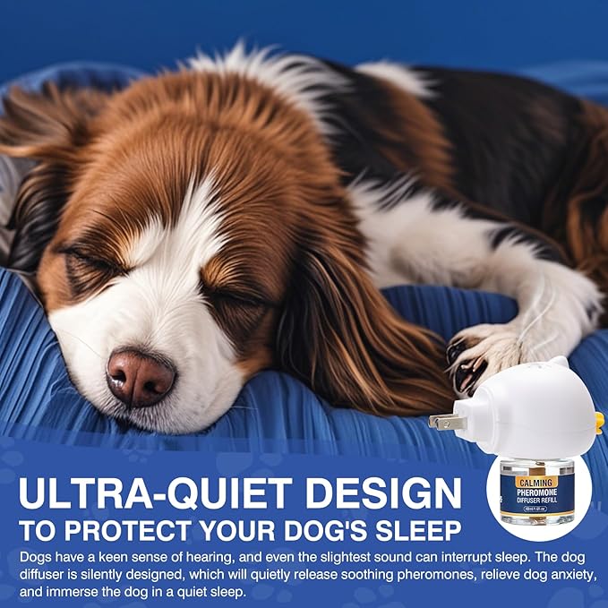 Dog Pheromone Calming Diffuser 4 In 1 Appeasing Pet Pheromones Diffuser to Calm Kit (Plug in+ 3 Pack 48ml Refill)