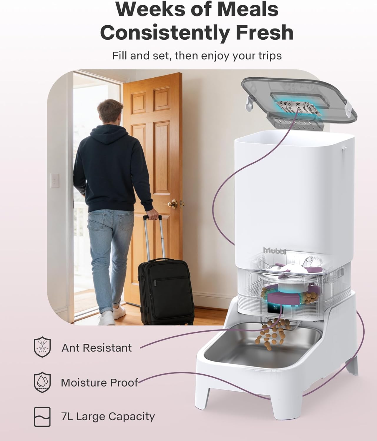 Automatic Cat Feeder with Camera - 7L/29 Cups Auto Dog Feeder with Large Food Tray & 1080P Night Vision