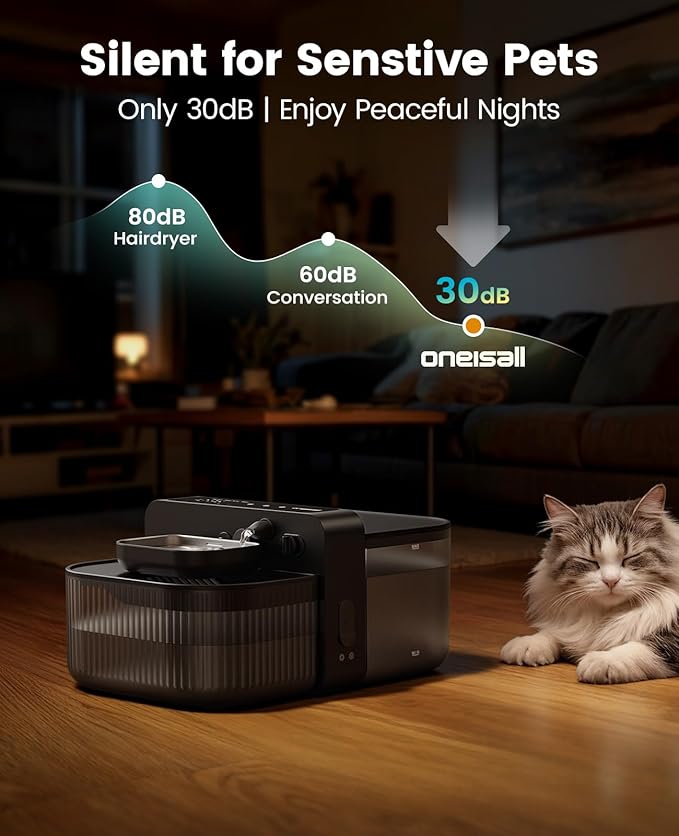 oneisall Wireless Filterless Cat Water Fountain, Separate Clean and Dirty Water Pet Fountain with Stainless Steel Bowl, 3.5L/118oz