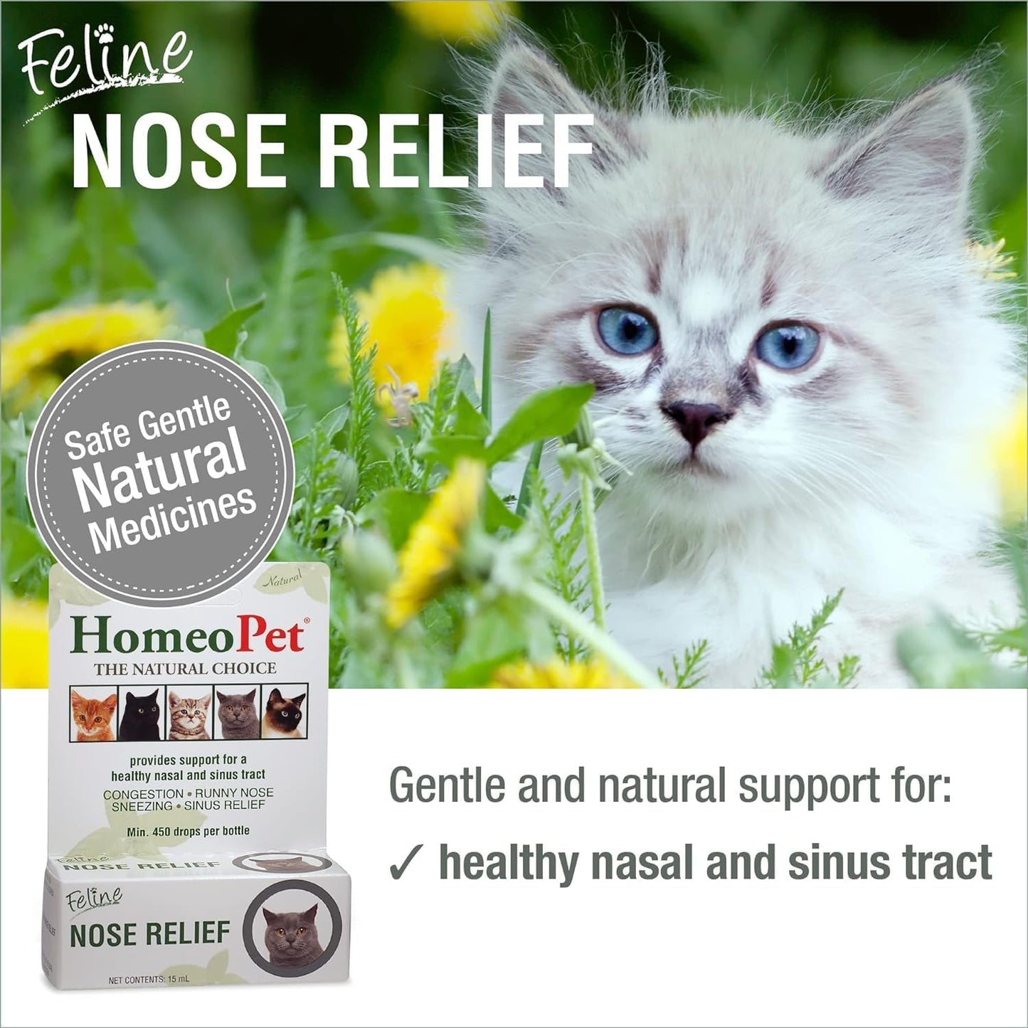 HomeoPet Feline Nose Relief, Safe and Natural Nasal and Sinus Medicine for Cats, Natural Pet Medicine, 15 Milliliters- Pack of 2