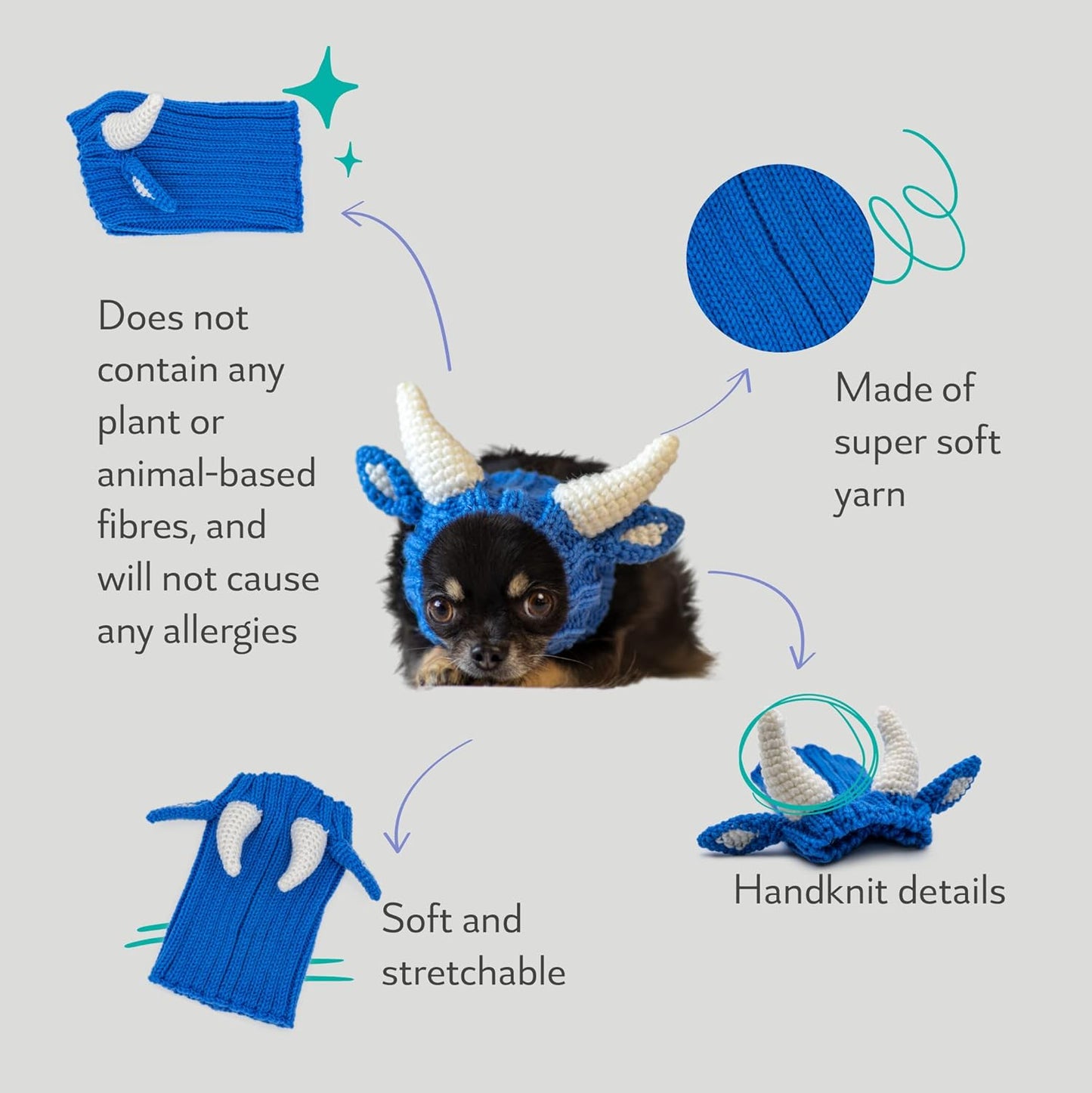 Zoo Snoods Blue Ox Costume - Warm Knit Dog Snood Wrap for Pets, Neck Ear Cover Protection for Halloween Winter (Small)