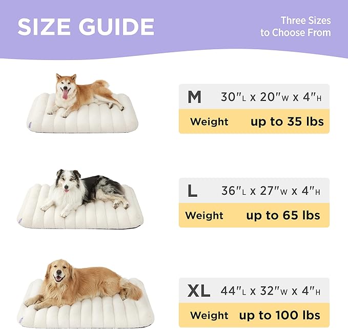 LE SURE Cute Orthopedic Dog Bed Large Sized Dog, Waterproof Chic Flat Pet Beds with Removable Washable Cover, Fuzzy Thick Egg Crate Foam Pet Mat for Indoor Use (36" x 27", Cream)