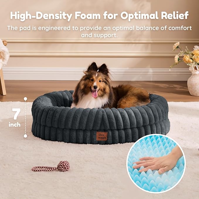 Dog Bed Medium Sized Dog - Luxury Striped Faux Fur Waterproof Pet Couch with Removable Washable Cover