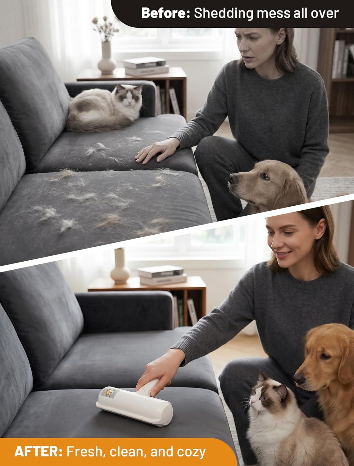 ORDORA Pet Hair Removal Tool: Reusable Lint Roller for Pet Hair