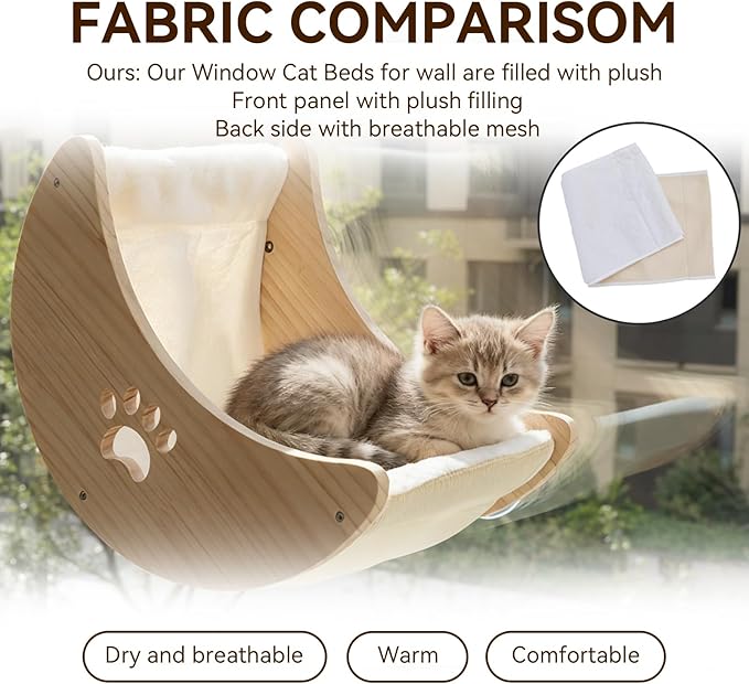 Cat Window Perch Hammock, Wooden Moon Cat Shelves with Strong Suction Cups