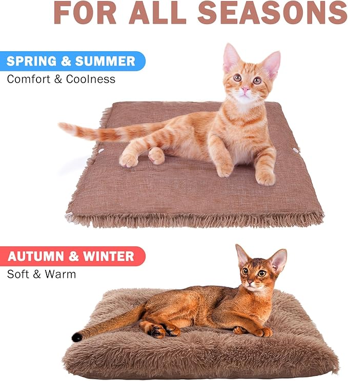 SCENEREAL Self Warming Cat Bed, Heated Cat Bed Mat for Cats Small Dogs, Brown 24" x 20"