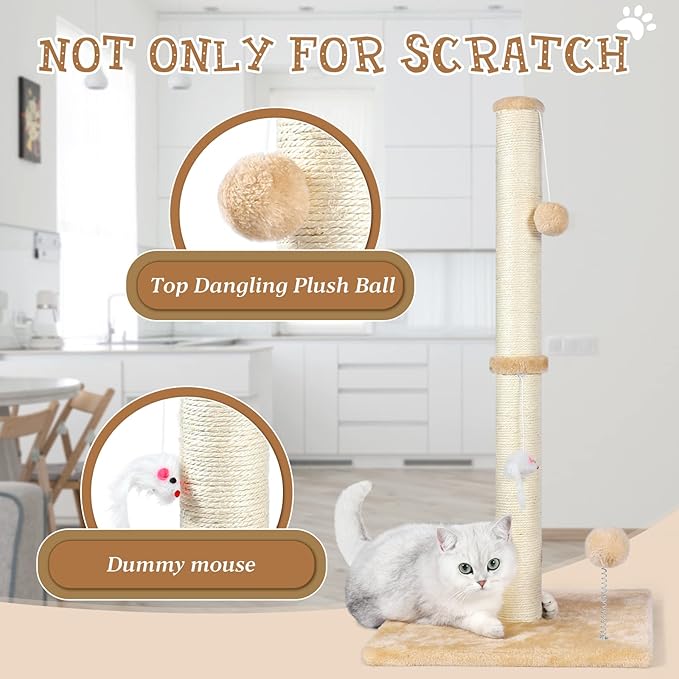 ANWA 32" Tall Cat Scratching Posts for Indoor Cats, 3-in-1 , Beige