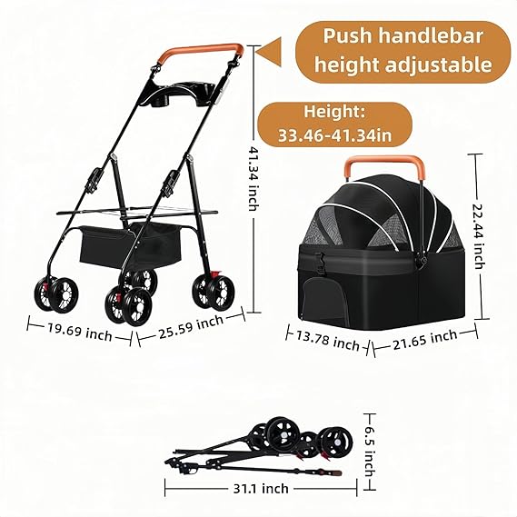 Pet Stroller for Medium Small Dogs/Cats,Folding Puppy Carrier Suitable for Traveling with Cats and Dogs (Black)