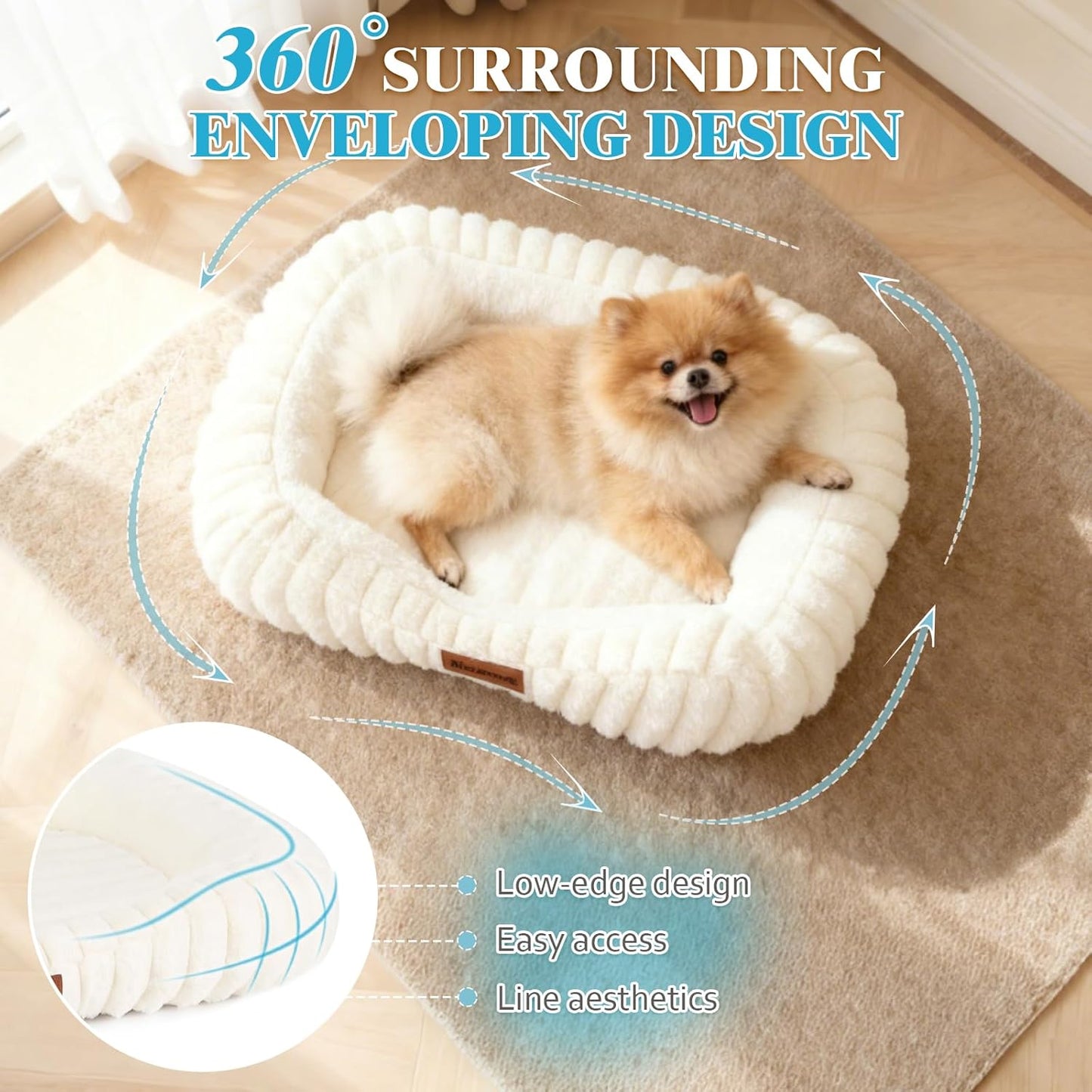 Cute Washable Dog Bed for Small Medium Dogs, 30in, Cream
