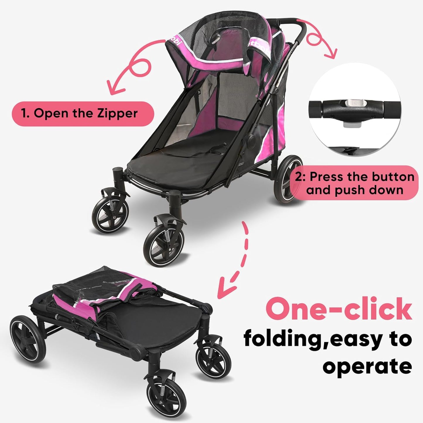 Petbobi Dog Stroller for Large & Medium Dogs - for Large Senior Pets up to 80 lbs, Pink